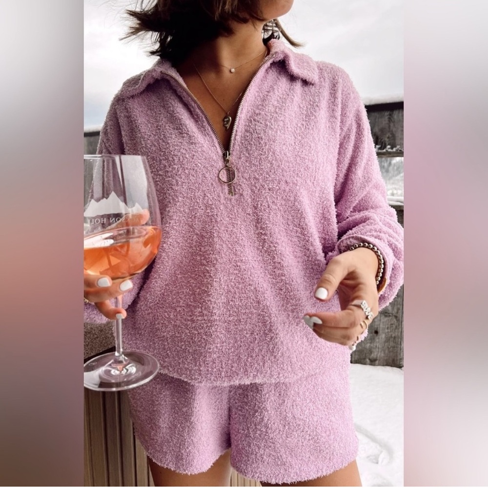 Show Me Your MuMu Lavender Zip-Terry Pullover & Shorts Set